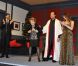 Marthe Mercadier et les comédiens de la pièce  13 à table , le mercredi 20 juin, à l'occasion d'une représentation de la pièce, au théâtre Saint-Georges, à Paris.