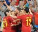 Xabi Alonso et ses coéquipiers lors de la défaite de l'équipe de France face à l'Espagne en quart de finale de l'Euro 2012 à Donetsk le 23 juin 2012