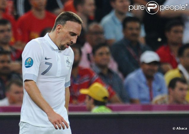 Franck Ribéry lors de la défaite de l'équipe de France face à l'Espagne en quart de finale de l'Euro 2012 à Donetsk le 23 juin 2012