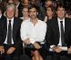 Marc Jacobs, entouré d'Yves Carcelle et de Jordi Constans lors du défilé Louis Vuitton printemps-été 2013. Paris, le 28 juin 2012.