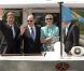 Albert et Charlene de Monaco, après avoir été accueillis à Berlin par le président Joachim Gauck et sa compagne Daniella Schadt, ont rencontré le ministre des Affaires Etrangères Guido Westerwelle dans le cadre d'une promenade fluviale, le 9 juillet 2012.