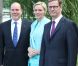 Albert et Charlene de Monaco, après avoir été accueillis à Berlin par le président Joachim Gauck et sa compagne Daniella Schadt, ont rencontré le ministre des Affaires Etrangères Guido Westerwelle dans le cadre d'une promenade fluviale, le 9 juillet 2012.