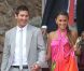 Lionel Messi et sa compagne Antonella Roccuzzo lors du mariage d'Andrès Iniesta et Anna Ortiz le 8 juillet 2012 au château Castillo de Tamarit en Tarragone