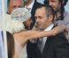 Andrés Iniesta et sa femme Anna Ortiz lors de leur mariage le 8 juillet 2012 au château Castillo de Tamarit en Tarragone