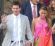 Lionel Messi et sa compagne Antonella Roccuzzo lors du mariage d'Andrès Iniesta et Anna Ortiz le 8 juillet 2012 au château Castillo de Tamarit en Tarragone