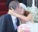 Andrés Iniesta et sa femme Anna Ortiz lors de leur mariage le 8 juillet 2012 au château Castillo de Tamarit en Tarragone