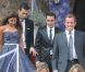 Sandro Rossel, patron du FC Barcelone, Xavi et Sergi Busquets lors du mariage d'Andrès Iniesta et Anna Ortiz le 8 juillet 2012 au château Castillo de Tamarit en Tarragone