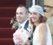Andrés Iniesta et sa femme Anna Ortiz lors de leur mariage le 8 juillet 2012 au château Castillo de Tamarit en Tarragone