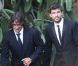 Carles Puyol et Gerard Piqué lors du mariage d'Andrés Iniesta et Anna Ortiz le 8 juillet 2012 au château Castillo de Tamarit en Tarragone