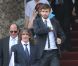 Carles Puyol et Gerard Piqué lors du mariage d'Andrés Iniesta et Anna Ortiz le 8 juillet 2012 au château Castillo de Tamarit en Tarragone