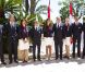 Le prince Albert et la princesse Charlene de Monaco participaient le 12 juillet 2012 à la présentation de la délégation olympique monégasque pour les JO de Londres 2012, à l'Hôtel Hermitage. Six athlètes porteront les couleurs de la principauté.