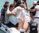  Elton John arrive avec son mari David Furnish au Club 55 de Saint-Tropez avec quelques amis le 13 août 2012 