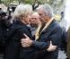 La femme de Claude Pinoteau, Birte et Constantin Costa Gavras lors des funérailles du réalisateur Claude Pinoteau à Paris le 11 octobre 2012