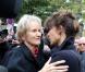 La femme de Claude Pinoteau, Birte, et Sophie Marceau lors des funérailles du réalisateur Claude Pinoteau à Paris le 11 octobre 2012