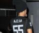 Rihanna arrive en studio habillée d'un maillot des Oakland Raiders floqué du nom de Rolando McClain, qui faisait les gros titres suite à son emprisonnement pour agression et menaces. Los Angeles, le 17 octobre 2012.