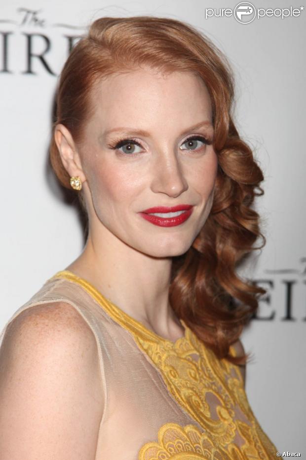 Jessica Chastain parfaitement maquillée à la soirée de lancement de la pièce  The Heiress  à New York, le 1er novembre 2012.