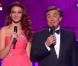 Jean-Pierre Foucault et Delphine Wespiser, Miss France 2012, en direct du journal de 20 heures de TF1 avec Claire Chazal le samedi 8 décembre 2012 avant la soirée Miss France 2013