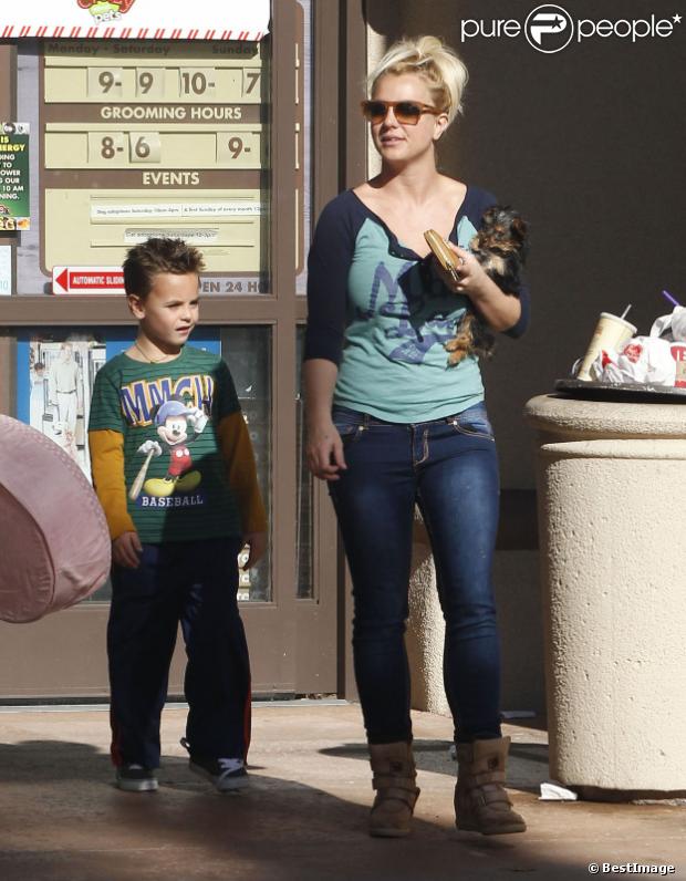 Britney Spears fait du shopping avec ses enfants Sean Preston et Jayden James dans une animalerie à Los Angeles le 18 Novembre 2012.