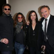 Mademoiselle Agnès, son compagnon Bruno et Nathalie et Eric Brunet, Exclusif - Présentation de la première collection de lunettes Swildens dans l'une des boutiques de la marque située rue de Poitou à Paris, le 28 mars 2013.