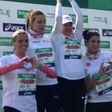 Les 4 Miss France lors du marathon de Paris, le dimanche 7 avril 2013.