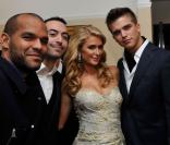 Amaury Nolasco, Paris Hilton et son compagnon River Viiperi dans la suite du bijoutier de Grisogono à l'hôtel Martinez lors du 66eme Festival de Cannes, le 18 mai 2013.