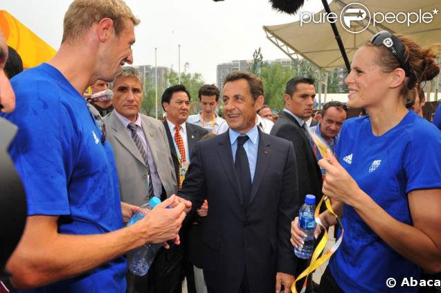 Nicolas Sarkozy, Alain Bernard et Laure Manaudou