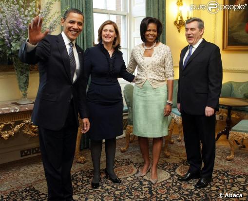 Les Obama et les Brown au 10 Downing Street à Londres