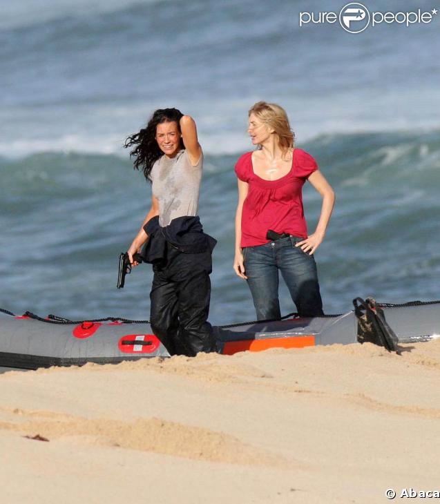 Evangeline Lilly et Elizabeth Mitchell en tournage de la saison 5 de la série 