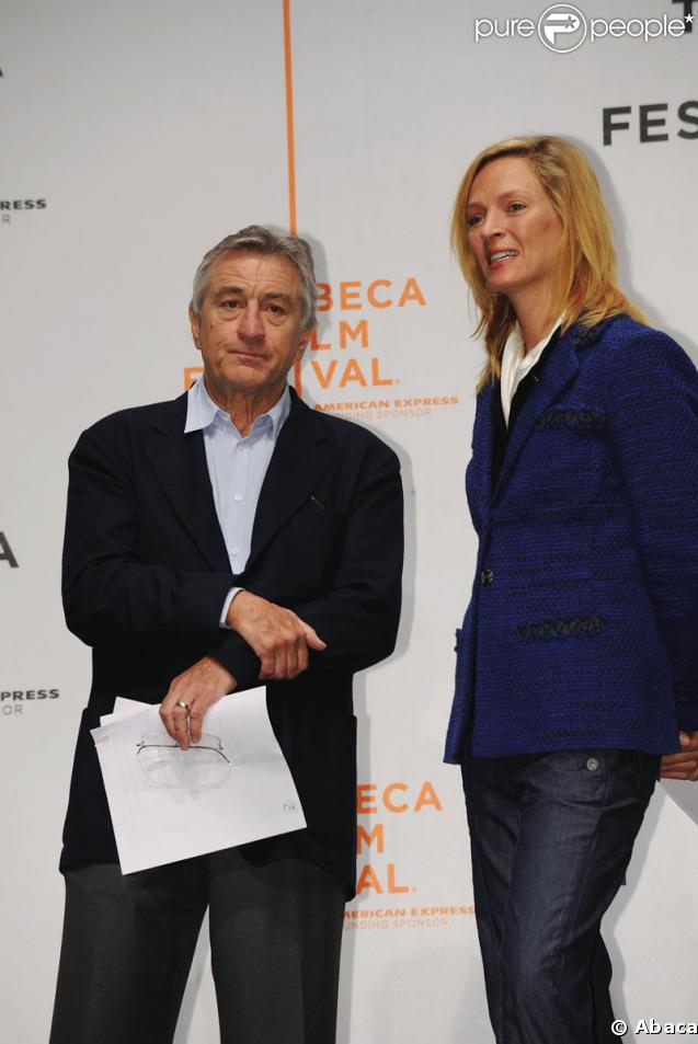 Robert de Niro et Uma Thurman durant la conférence de presse le 21 avril 2009 à New York précédant l'ouverture du Tribeca Film festival