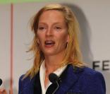 Uma Thurman durant la conférence de presse qui précède l'ouverture du festival de Tribeca à New York