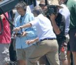 George Clooney sur le tournage à Miami de son nouveau film Up in the air réalisé par Jason Reitman le 11 mai 2009