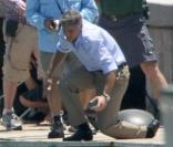 George Clooney sur le tournage à Miami de son nouveau film Up in the air réalisé par Jason Reitman le 11 mai 2009