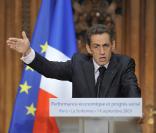 Nicolas Sarkozy lors de la remise du rapport Stiglitz, le 14/09/09, à la Sorbonne.