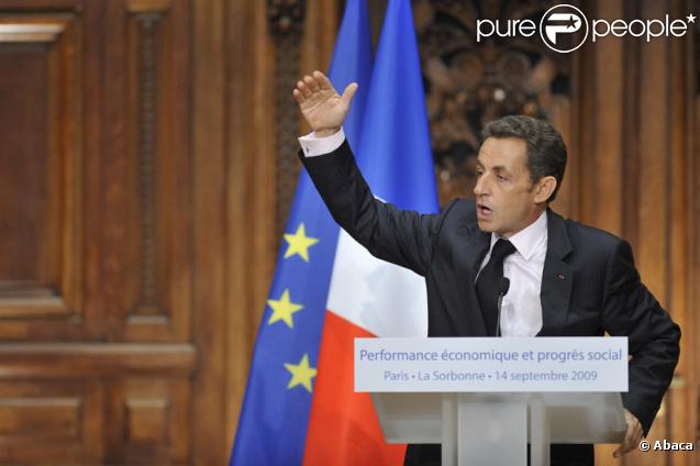 Nicolas Sarkozy lors de la remise du rapport Stiglitz, le 14/09/09, à la Sorbonne.