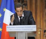 Nicolas Sarkozy lors de la remise du rapport Stiglitz, le 14/09/09, à la Sorbonne.