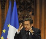 Nicolas Sarkozy lors de la remise du rapport Stiglitz, le 14/09/09, à la Sorbonne.