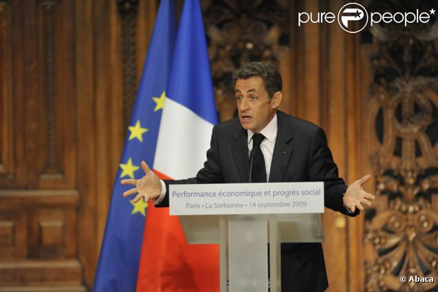 Nicolas Sarkozy lors de la remise du rapport Stiglitz, le 14/09/09, à la Sorbonne.