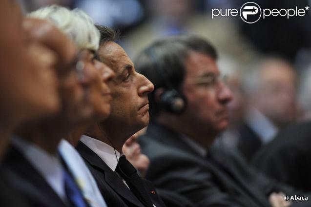 Nicolas Sarkozy et Christine Lagarde lors de la remise du rapport Stiglitz, le 14/09/09, à la Sorbonne.