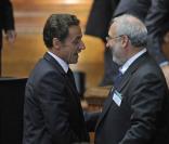 Nicolas Sarkozy et Joseph Stiglitz lors de la remise du rapport de sa Commission, le 14/09/09, à la Sorbonne.