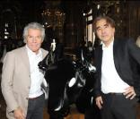 Jean-Daniel Lorieux et Yoshitaka Amano lors de l'exposition La Naissance d'Eve 9002 dans l'Opéra Garnier le 3 octobre 2009