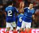 L"équipe de France, lors du large succès des Bleus face à la modeste équipe des Îles Féroé, cinq buts à zéro, au stade du Roudourou à Guingamp, le 10 octobre 2009 !