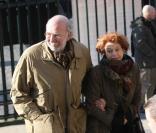 Jean-Pierre Marielle et sa femme, Agathe Nathanson, aux obsèques d'Henri Salvador, le 16 février 2008, en l'Eglise de la Madeleine