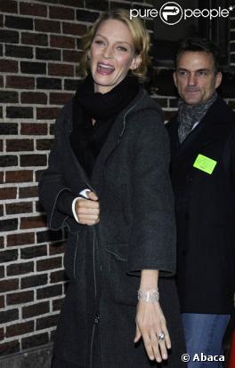 Uma Thurman, à l'occasion de l'enregistrement du  Late Show with David Letterman , à New York, le 12 octobre 2009 !