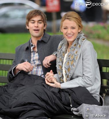 Blake Lively et Chace Crawford sur le tournage de la saison trois de  Gossip Girl , le 14 octobre 2009