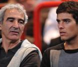 Raymond Domenech et Yoann Gourcuff, lors du premier jour du tournoi BNP Paribas de Bercy, au Palais Omnisport de Paris Bercy, le 9 novembre 2009.