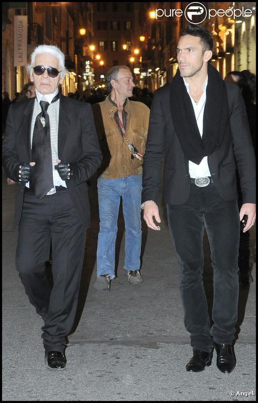 Karl Lagerfeld et Sebastien Jondeau à Rome, 24/11/09.