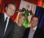 Jean-Charles de Castelbajac, Marie-Christiane Marek et Bernard Montiel lors de la vente aux enchère des Sapins de créateurs qui se tient à la Cité de l'architecture le 8 décembre 2009 à Paris