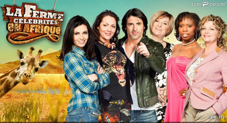La ferme célébrités et les six premiers candidats : Adeline Blondieau, Hermine de Clermont-Tonnerre, Greg Basso, Claudette Dion, Sura Bonaly, Jeane Manson