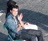 Le couple Demi Lovato et Joe Jonas, sur le tournage d'un nouveau clip, à Los Angeles, samedi 10 avril.
