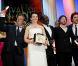 Xavier Beauvois, Juliette Binoche, Mathieu Amalric et Javier Bardem lors de la cérémonie de clôture du 63e festival de Cannes le 23 mai 2010